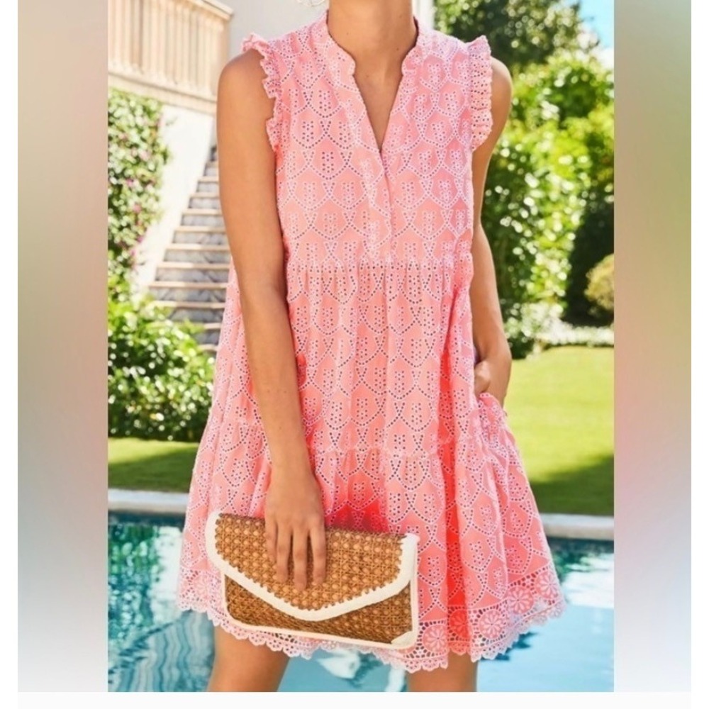 Lilly Pulitzer Briela Peach Hyacinth Floral Arch Eyelet Dress 010580 Medium NWT
